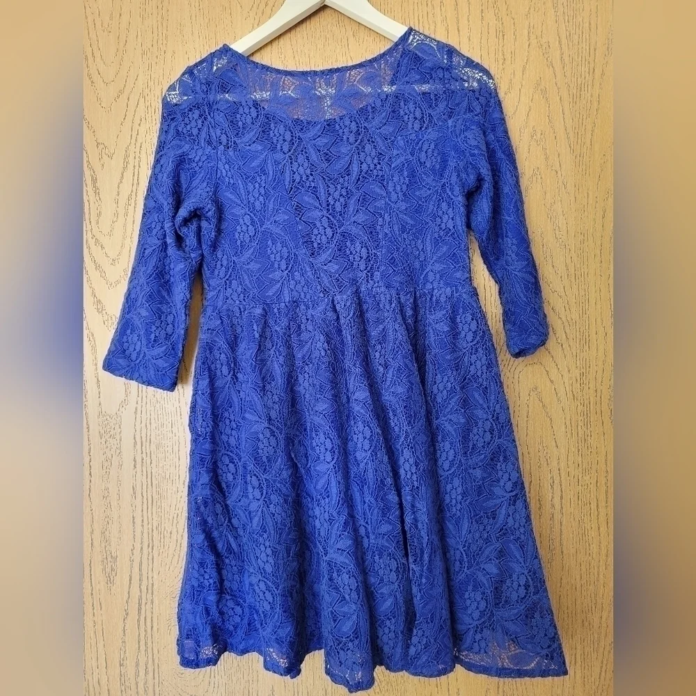 Free People "Shake it up" Mosaic Blue lace 3/4 sleeve flare skater mini … - Picture 9 of 9